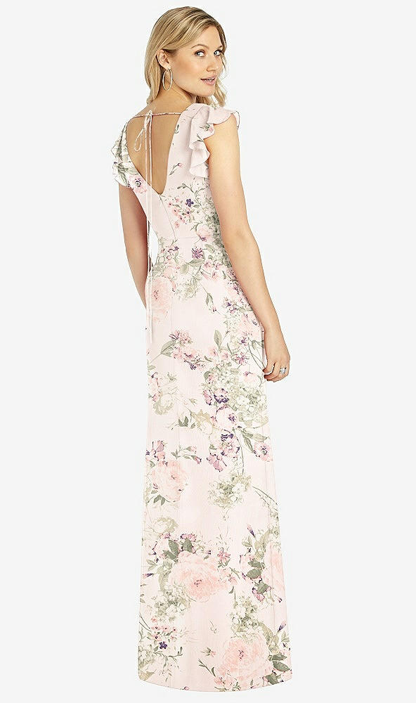 Back View - Blush Garden Ruffled Sleeve Mermaid Dress with Front Slit