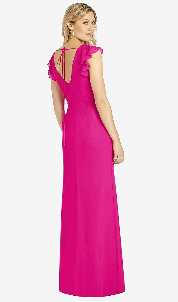 Back View - Think Pink Ruffled Sleeve Mermaid Dress with Front Slit