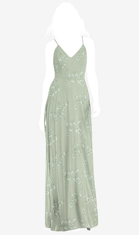 Front View - Vintage Primrose Sage Criss Cross Back A-Line Maxi Dress