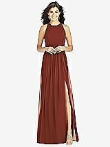 Front View Thumbnail - Auburn Moon Shirred Skirt Jewel Neck Halter Dress with Front Slit