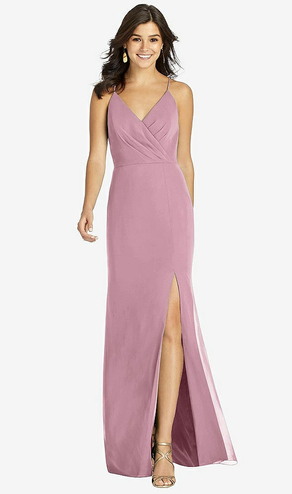 Front View - Dusty Pink Criss Cross Back Mermaid Wrap Dress