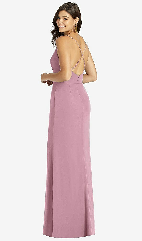 Back View - Dusty Pink Criss Cross Back Mermaid Wrap Dress