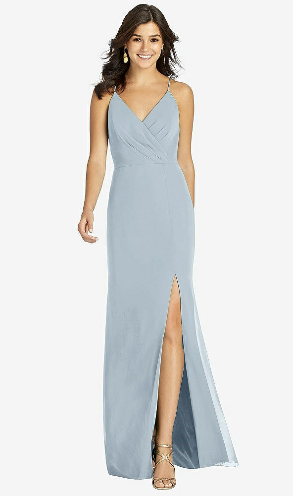 Front View - Mist Criss Cross Back Mermaid Wrap Dress