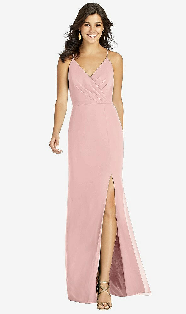 Front View - Rose - PANTONE Rose Quartz Criss Cross Back Mermaid Wrap Dress