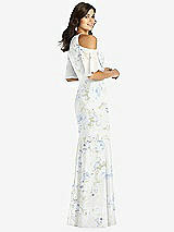 Rear View Thumbnail - Bleu Garden Ruffle Cold-Shoulder Mermaid Maxi Dress