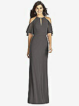 Front View Thumbnail - Caviar Gray Ruffle Cold-Shoulder Mermaid Maxi Dress