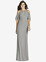 Front View Thumbnail - Chelsea Gray Ruffle Cold-Shoulder Mermaid Maxi Dress