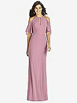 Front View Thumbnail - Dusty Pink Ruffle Cold-Shoulder Mermaid Maxi Dress