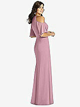 Rear View Thumbnail - Dusty Pink Ruffle Cold-Shoulder Mermaid Maxi Dress