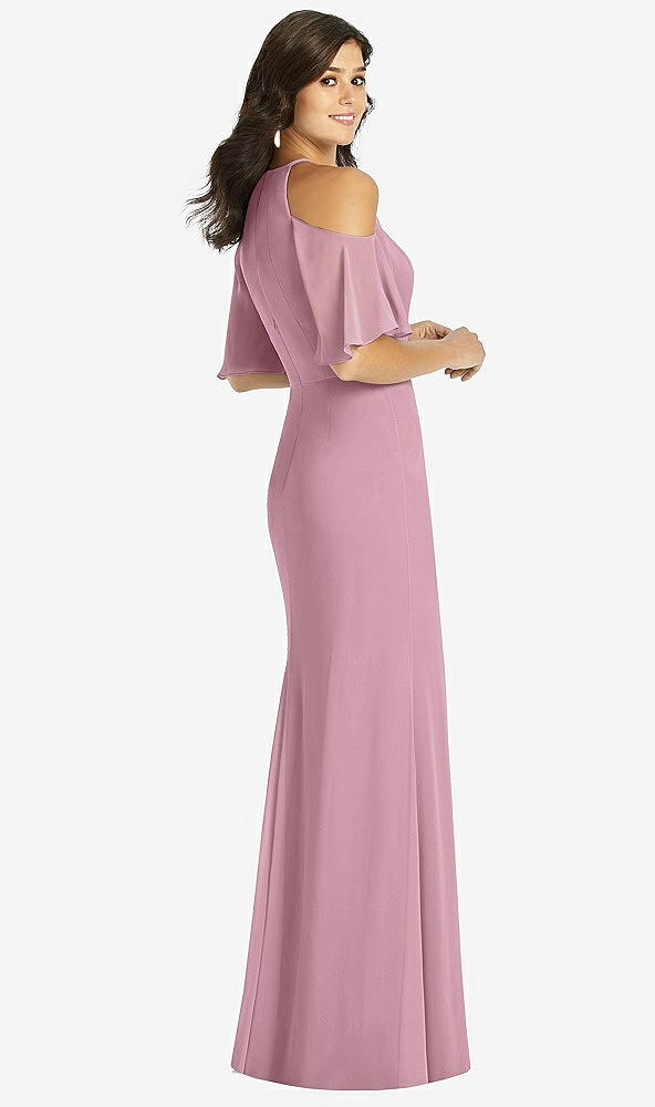 Back View - Dusty Pink Ruffle Cold-Shoulder Mermaid Maxi Dress