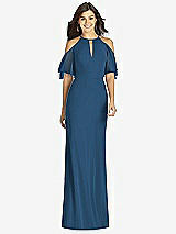 Front View Thumbnail - Dusk Blue Ruffle Cold-Shoulder Mermaid Maxi Dress