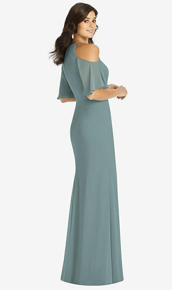 Back View - Icelandic Ruffle Cold-Shoulder Mermaid Maxi Dress