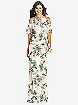 Front View Thumbnail - Palm Beach Print Ruffle Cold-Shoulder Mermaid Maxi Dress