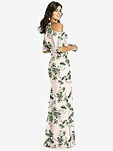 Rear View Thumbnail - Palm Beach Print Ruffle Cold-Shoulder Mermaid Maxi Dress