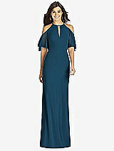 Front View Thumbnail - Atlantic Blue Ruffle Cold-Shoulder Mermaid Maxi Dress