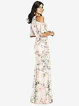 Rear View Thumbnail - Blush Garden Ruffle Cold-Shoulder Mermaid Maxi Dress