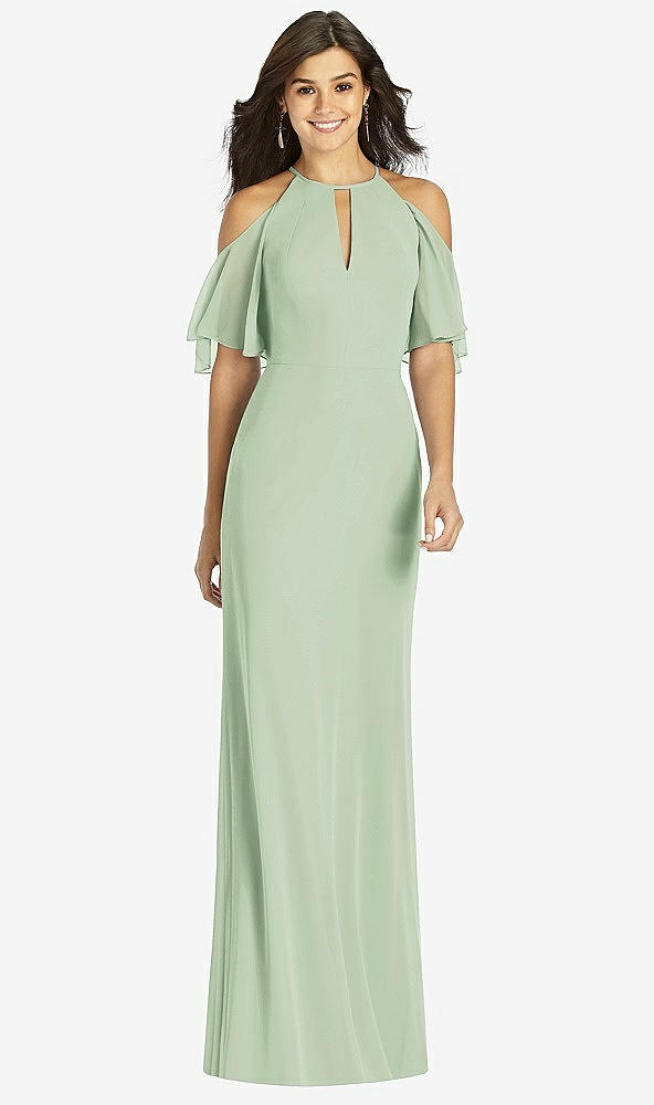 Front View - Celadon Ruffle Cold-Shoulder Mermaid Maxi Dress