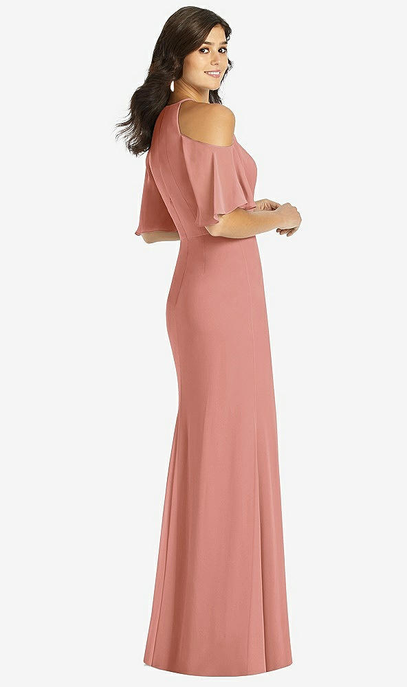 Back View - Desert Rose Ruffle Cold-Shoulder Mermaid Maxi Dress