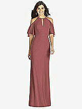 Front View Thumbnail - English Rose Ruffle Cold-Shoulder Mermaid Maxi Dress