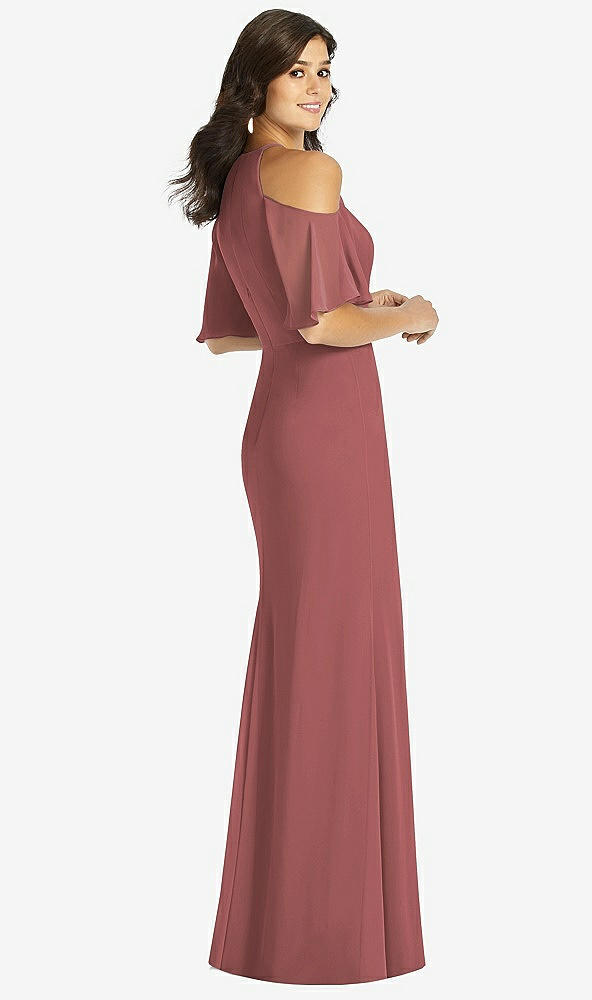 Back View - English Rose Ruffle Cold-Shoulder Mermaid Maxi Dress