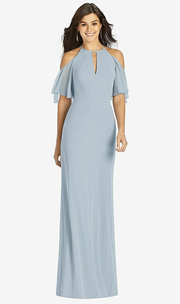Front View - Mist Ruffle Cold-Shoulder Mermaid Maxi Dress