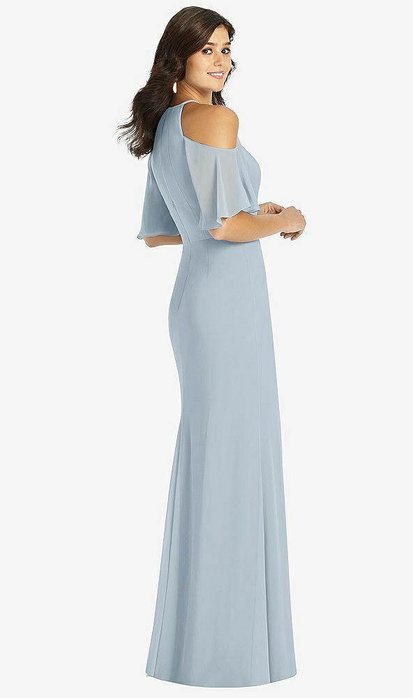 Back View - Mist Ruffle Cold-Shoulder Mermaid Maxi Dress