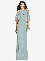 Front View Thumbnail - Morning Sky Ruffle Cold-Shoulder Mermaid Maxi Dress