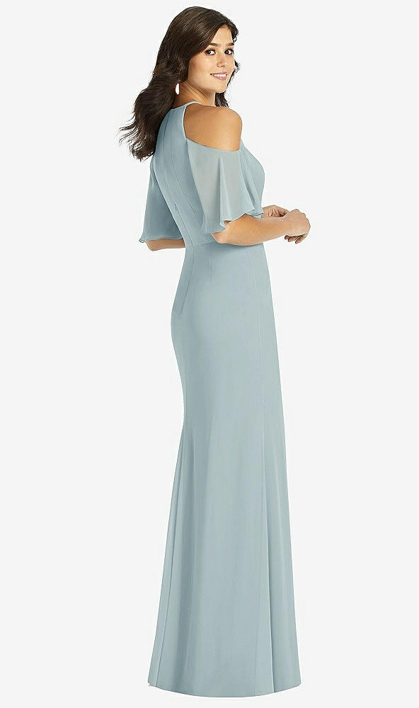 Back View - Morning Sky Ruffle Cold-Shoulder Mermaid Maxi Dress