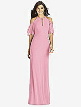 Front View Thumbnail - Peony Pink Ruffle Cold-Shoulder Mermaid Maxi Dress