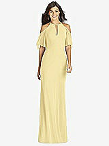 Front View Thumbnail - Pale Yellow Ruffle Cold-Shoulder Mermaid Maxi Dress