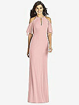 Front View Thumbnail - Rose - PANTONE Rose Quartz Ruffle Cold-Shoulder Mermaid Maxi Dress