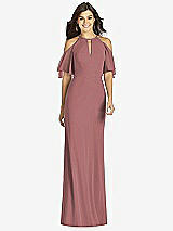 Front View Thumbnail - Rosewood Ruffle Cold-Shoulder Mermaid Maxi Dress