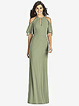 Front View Thumbnail - Sage Ruffle Cold-Shoulder Mermaid Maxi Dress