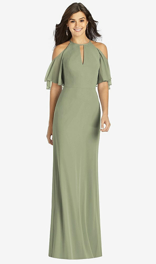 Front View - Sage Ruffle Cold-Shoulder Mermaid Maxi Dress