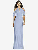 Front View Thumbnail - Sky Blue Ruffle Cold-Shoulder Mermaid Maxi Dress