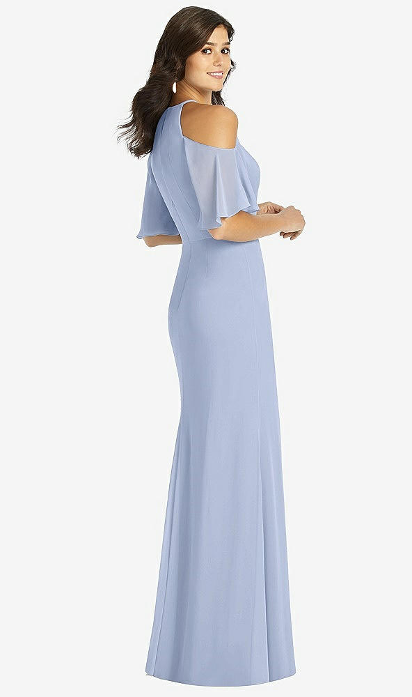 Back View - Sky Blue Ruffle Cold-Shoulder Mermaid Maxi Dress