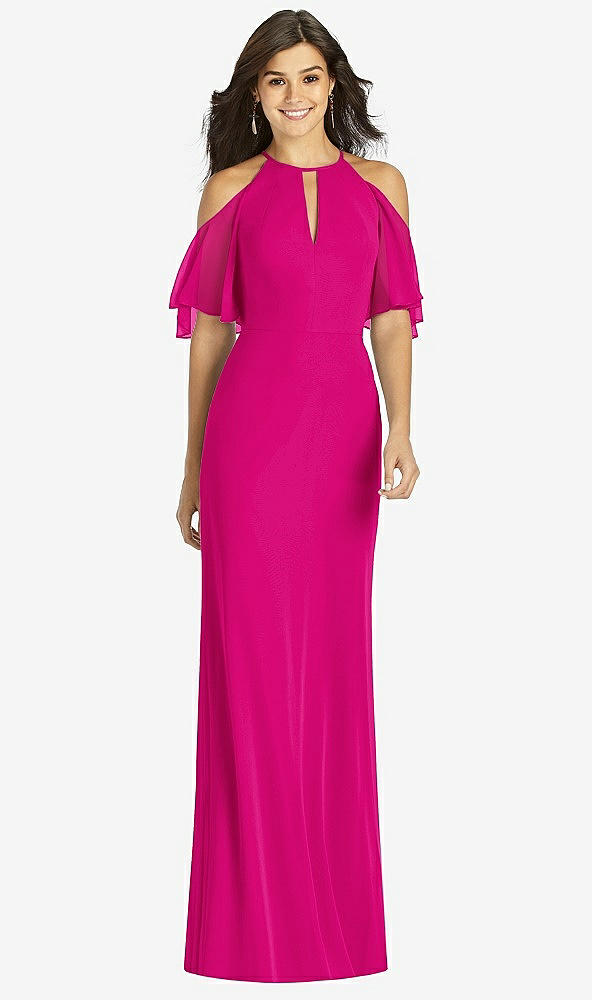 Front View - Think Pink Ruffle Cold-Shoulder Mermaid Maxi Dress