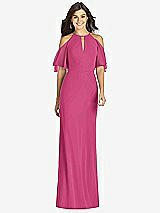 Front View Thumbnail - Tea Rose Ruffle Cold-Shoulder Mermaid Maxi Dress