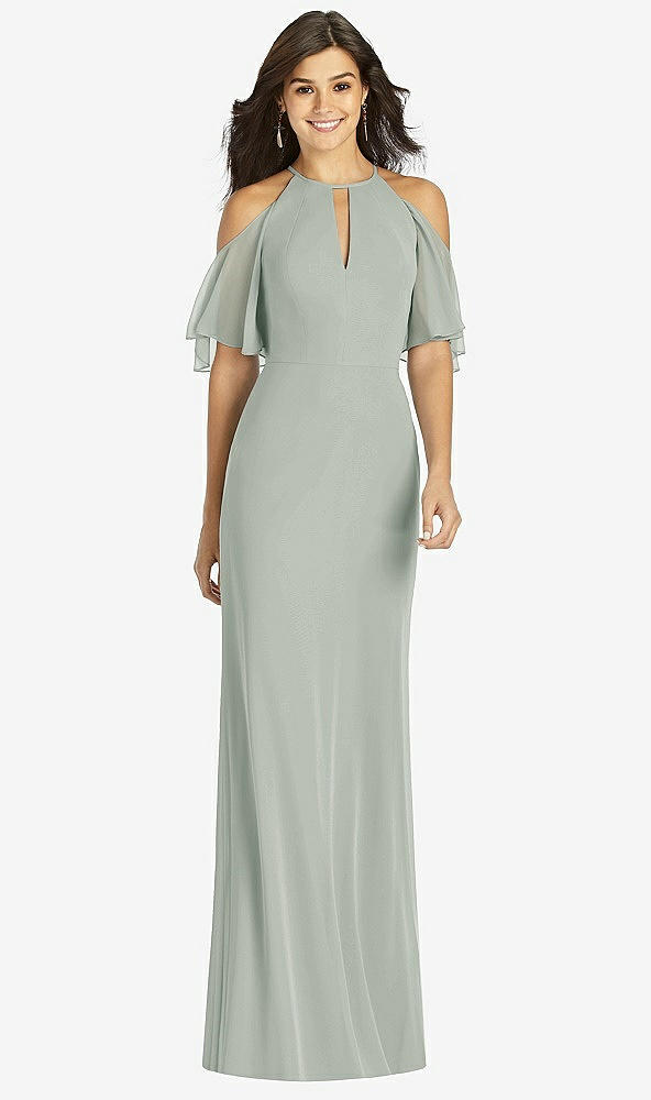 Front View - Willow Green Ruffle Cold-Shoulder Mermaid Maxi Dress