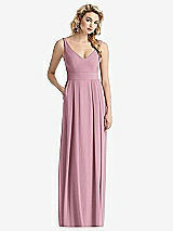 Front View Thumbnail - Dusty Pink Sleeveless Pleated Skirt Maxi Dress with Pockets