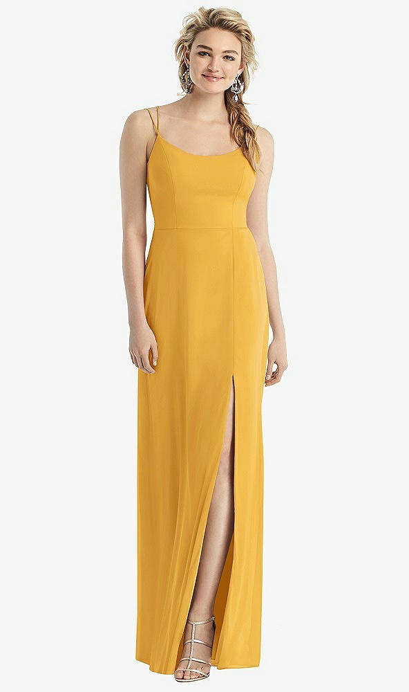 Back View - NYC Yellow Cowl-Back Double Strap Maxi Dress with Side Slit