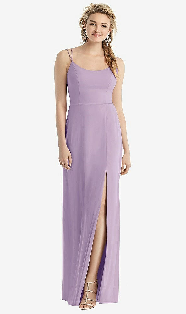 Back View - Pale Purple Cowl-Back Double Strap Maxi Dress with Side Slit