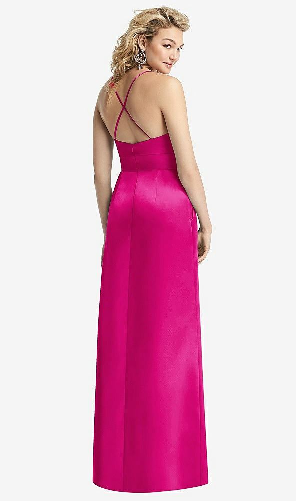 Back View - Think Pink Pleated Skirt Satin Maxi Dress with Pockets