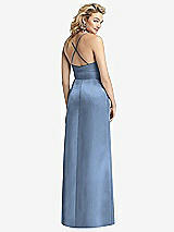 Rear View Thumbnail - Windsor Blue Pleated Skirt Satin Maxi Dress with Pockets