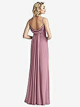 Front View Thumbnail - Dusty Pink Shirred Sash Cowl-Back Chiffon Trumpet Gown