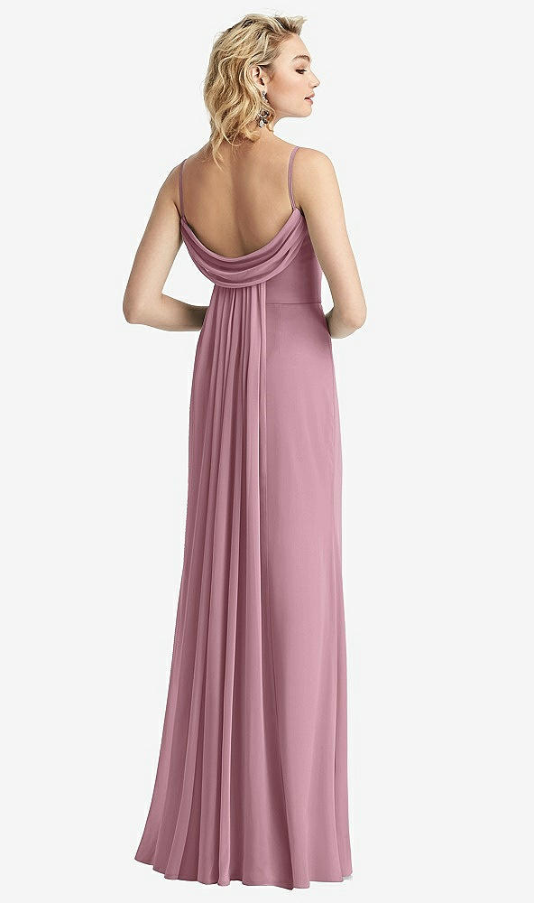 Front View - Dusty Pink Shirred Sash Cowl-Back Chiffon Trumpet Gown