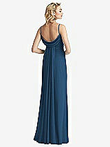 Front View Thumbnail - Dusk Blue Shirred Sash Cowl-Back Chiffon Trumpet Gown