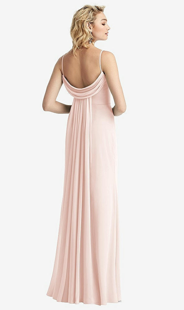 Front View - Blush Shirred Sash Cowl-Back Chiffon Trumpet Gown