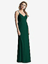 Rear View Thumbnail - Hunter Green Shirred Sash Cowl-Back Chiffon Trumpet Gown