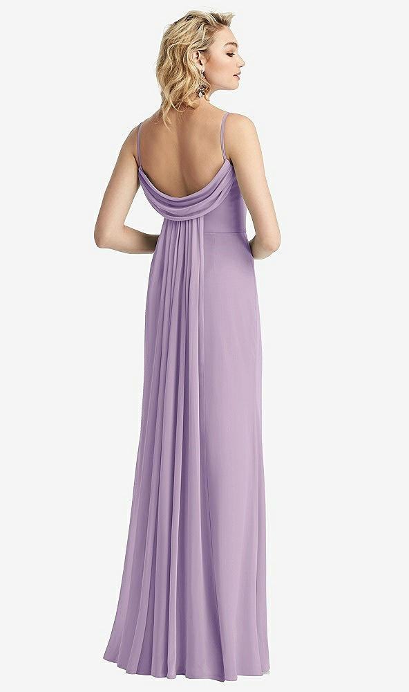 Front View - Pale Purple Shirred Sash Cowl-Back Chiffon Trumpet Gown